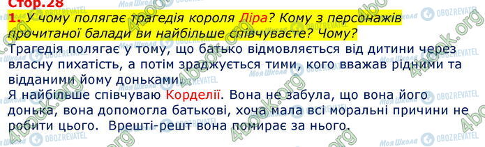 ГДЗ Зарубіжна література 7 клас сторінка Стр.28 (1)